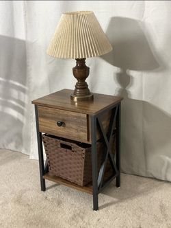 Nightstand With Lamp & Basket READ DESCRIPTION