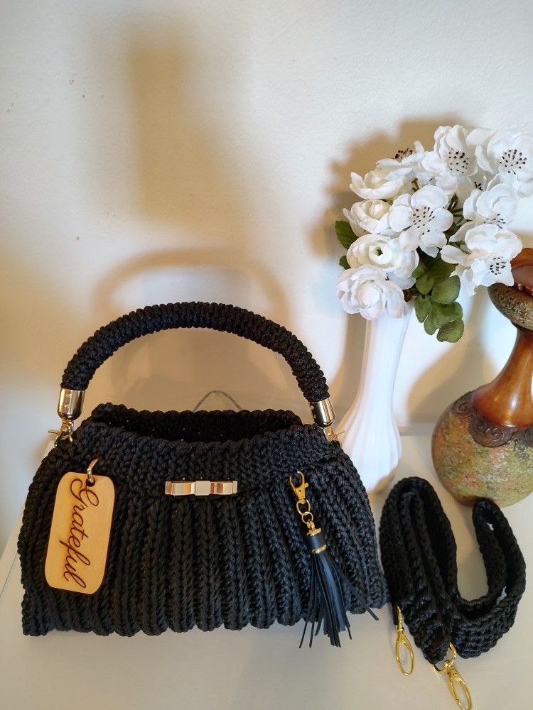Women's Black Medium Size Purse. Handmade