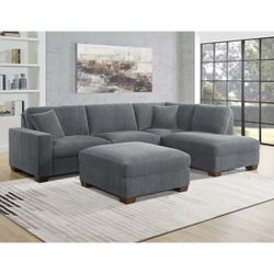 Thomasville Artesia Corduroy Fabric Sectional with Ottoman $719.99
