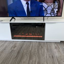 New White Glossy Tv Stand Fireplace (heat) With Remote Control K Furniture And More 