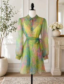 Karl Lagerfeld Paris Watercolor Organza Wrap Dress – Size 10 NWT