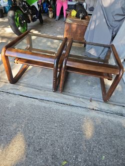 Pair of Wood and Glass End Tables