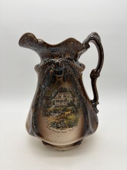 Currier & Ives American Homestead Summer Brown Ceramic Pitcher Vintage H12