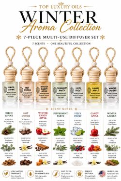 7-Piece Winter Aroma Diffuser Set | Multi-Use Holiday Fragrance Gift Set Discover 7 winter-inspired aromas in one collection. This Top Luxury Oils mu