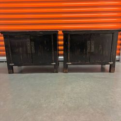 Vintage Kim3 Intl. Furnishings Black Lacquer Nightstands Side Cabinets 27"x16.25"x21"