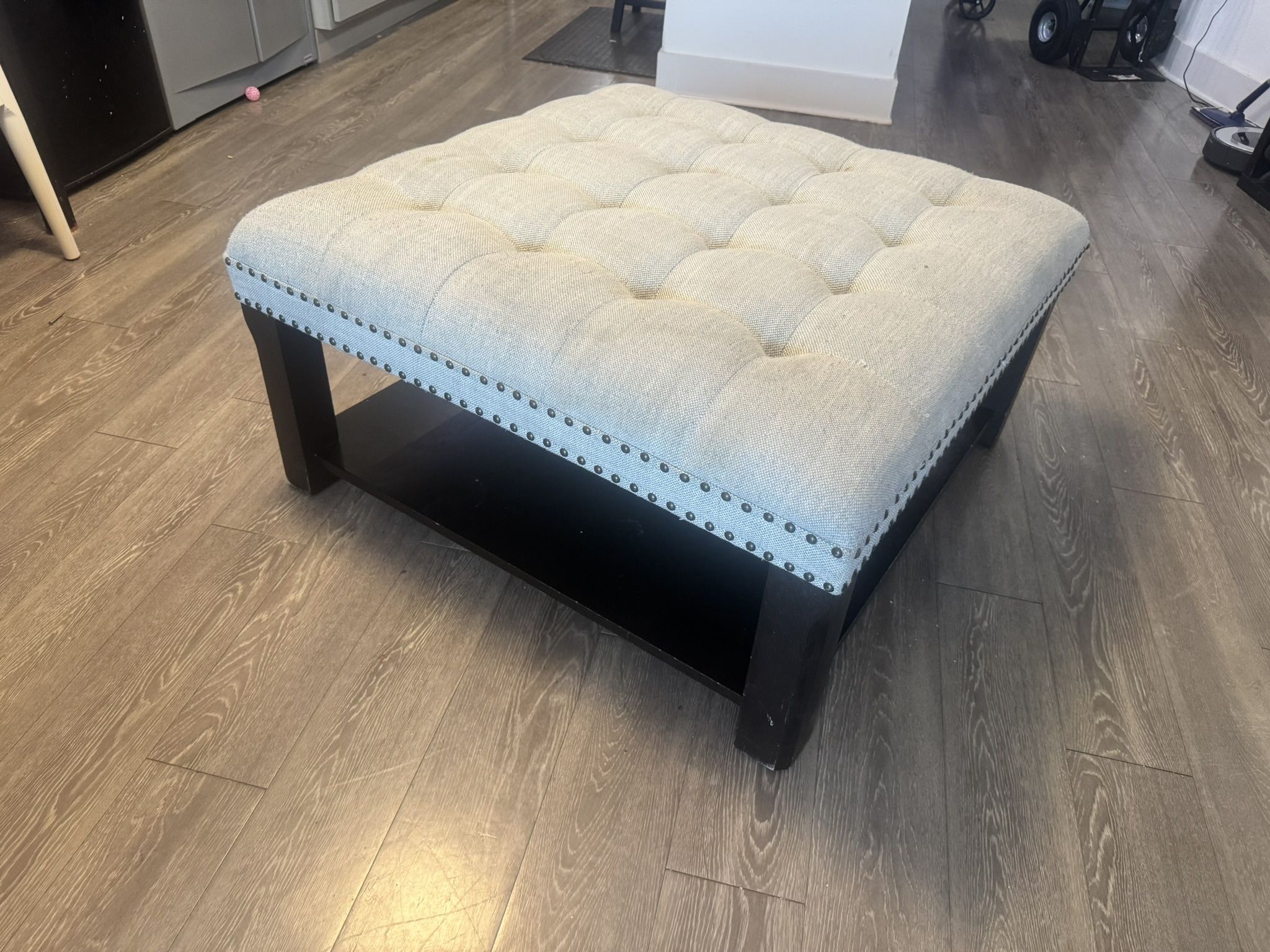 Black & Grey Wood With Button Cushion Ottoman!