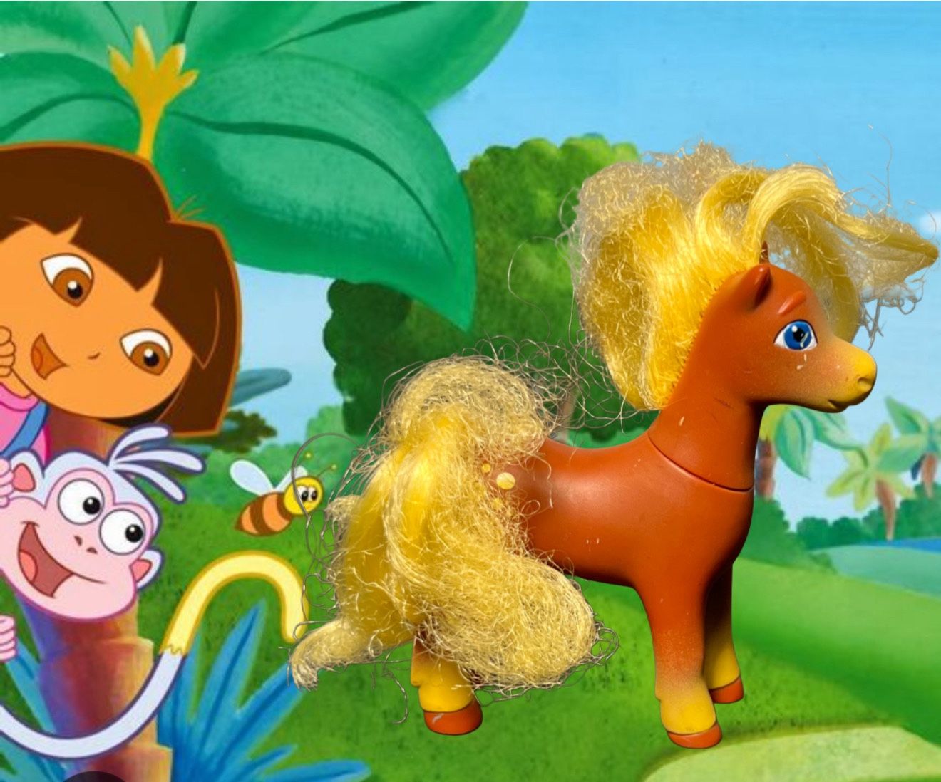 Mattel 2008 Dora The Explorer Pinto Pony Figure With Yellow Mane, 4”