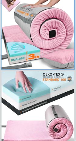 3 Inch Memory Foam Camping Mattress, Dual Layer Thick Sleeping Camp Pad for Car Tent Cot, Roll-Up Portable Glamping Floor Bed for Guests Sleepover