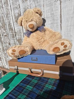 Brown Suitcase With blue Box