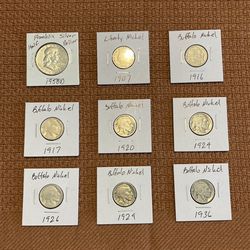 1958D Silver Franklin Half Dollar And Nickel Coin Set
