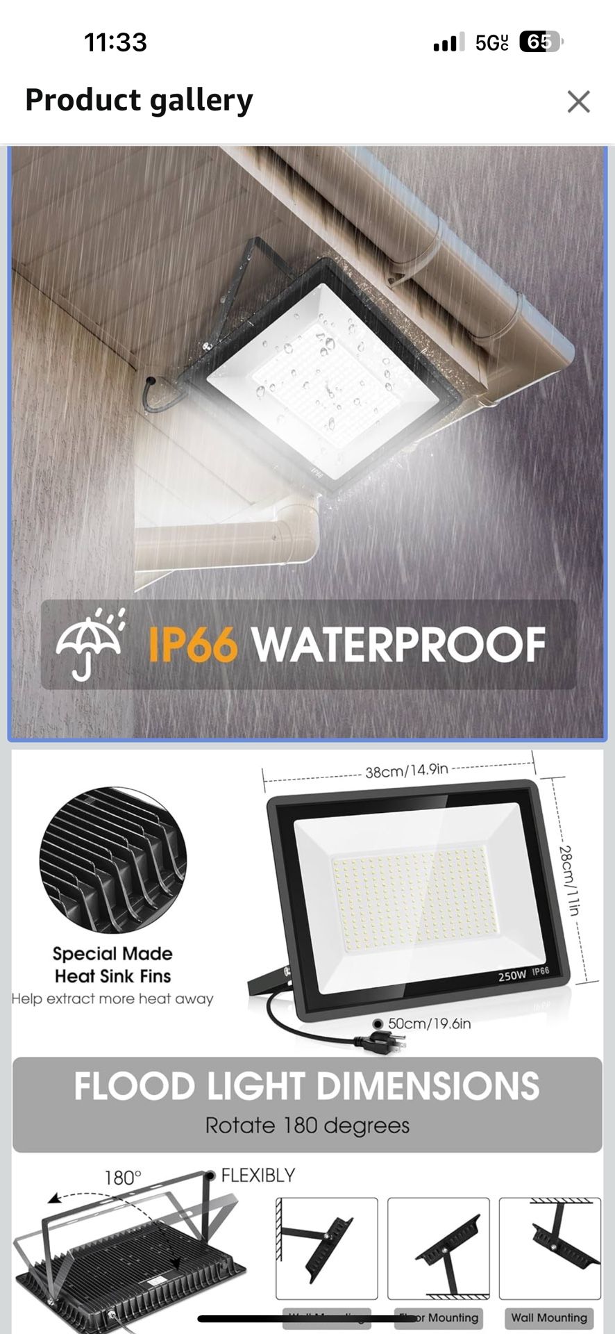 2-Pack 250W LED Flood Lights – IP66 Waterproof Outdoor Spotlights (New)