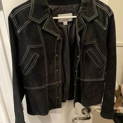 Black Suede Jacket With White Stitching