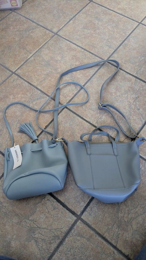 2 Cute Light Blue Miniso Fashion Purse / Shoulder Bag