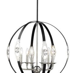 6 Light Matte Black And Chrome Orb Chandelier With Crystals 