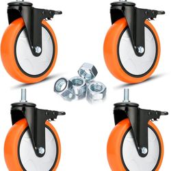 6 Inch Caster Wheels 2800Lbs, Heavy Duty Threaded Stem Casters Set of 4, 1/2"-13 x 1 (Screw Diameter 1/2", Stem Length 1"), Safety Dual Locking Indust