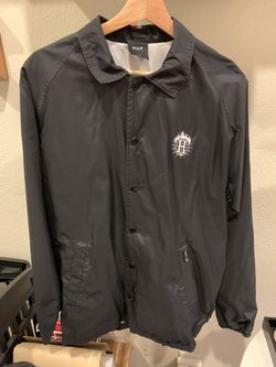 Huf Thrasher Collab Coaches Jacket Button Closure White Lined Jacket With Pockets Size Medium Black Worn A Few Times Great Condition 35 OBO