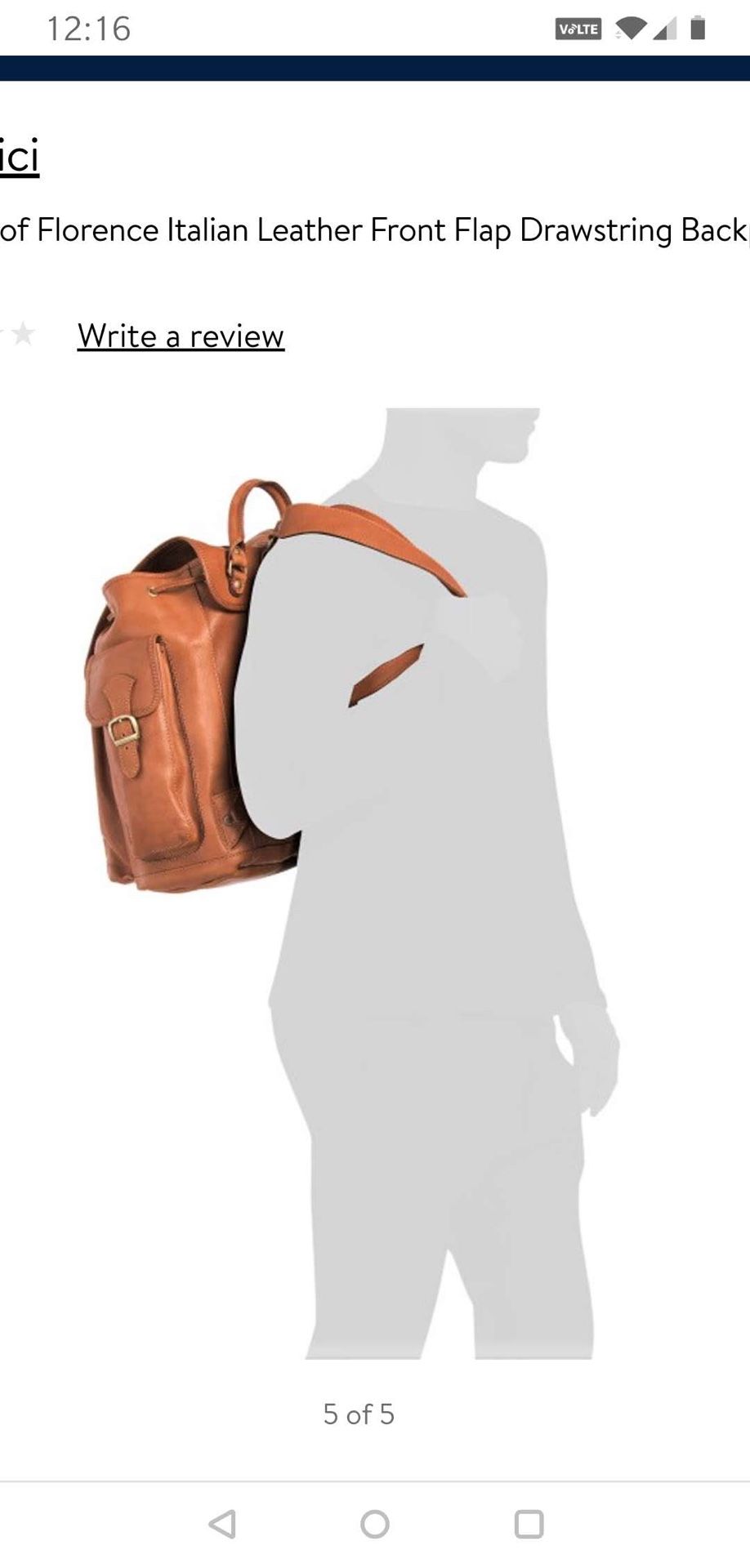 I Medici of Florence Italian Leather Front Flap Drawstring Backpack Cognac