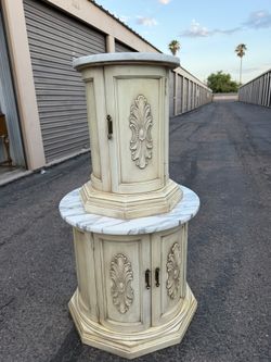 Vintage Marble Cylinder Side Table Set