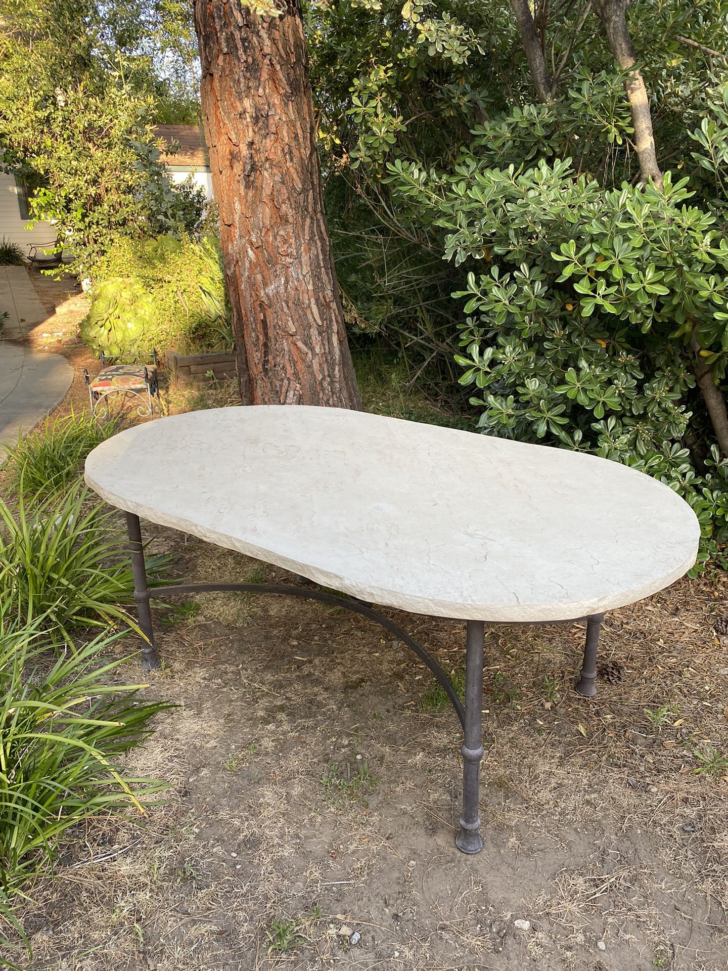 Oval Outdoor Table, Concrete Top, Metal Base