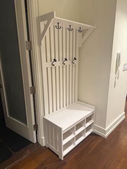 IKEA PANGET Coat Rack + Shoe Storage Bench – White – $150