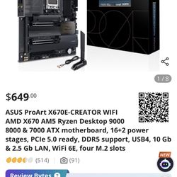 ASUS ProArt X670E-CREATOR WIFI AMD X670 AM5 Ryzen 