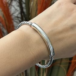 S925 silver chunky twisted cuff bangle bracelet,Silver hearts bracelet,Silver irregular cuff bracelet,Everyday bracelet jewelry,Gift for her  DETAILS 