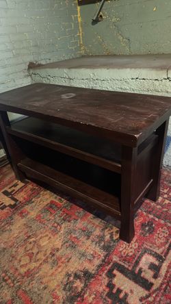 Solid Wood Dark Brown Two-Tier Coffee Table with Storage Shelves