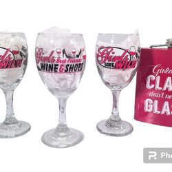 Girls Night Out Wine Glasses And Flask Lot 