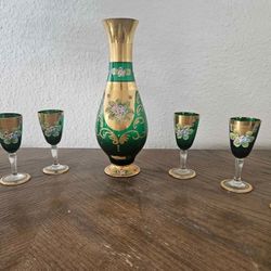 Vintage Bohemian Glass Decanter and Glasses