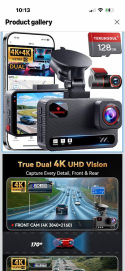 4K+4K Dash Cam Front and Rear, Free 128GB Card Included