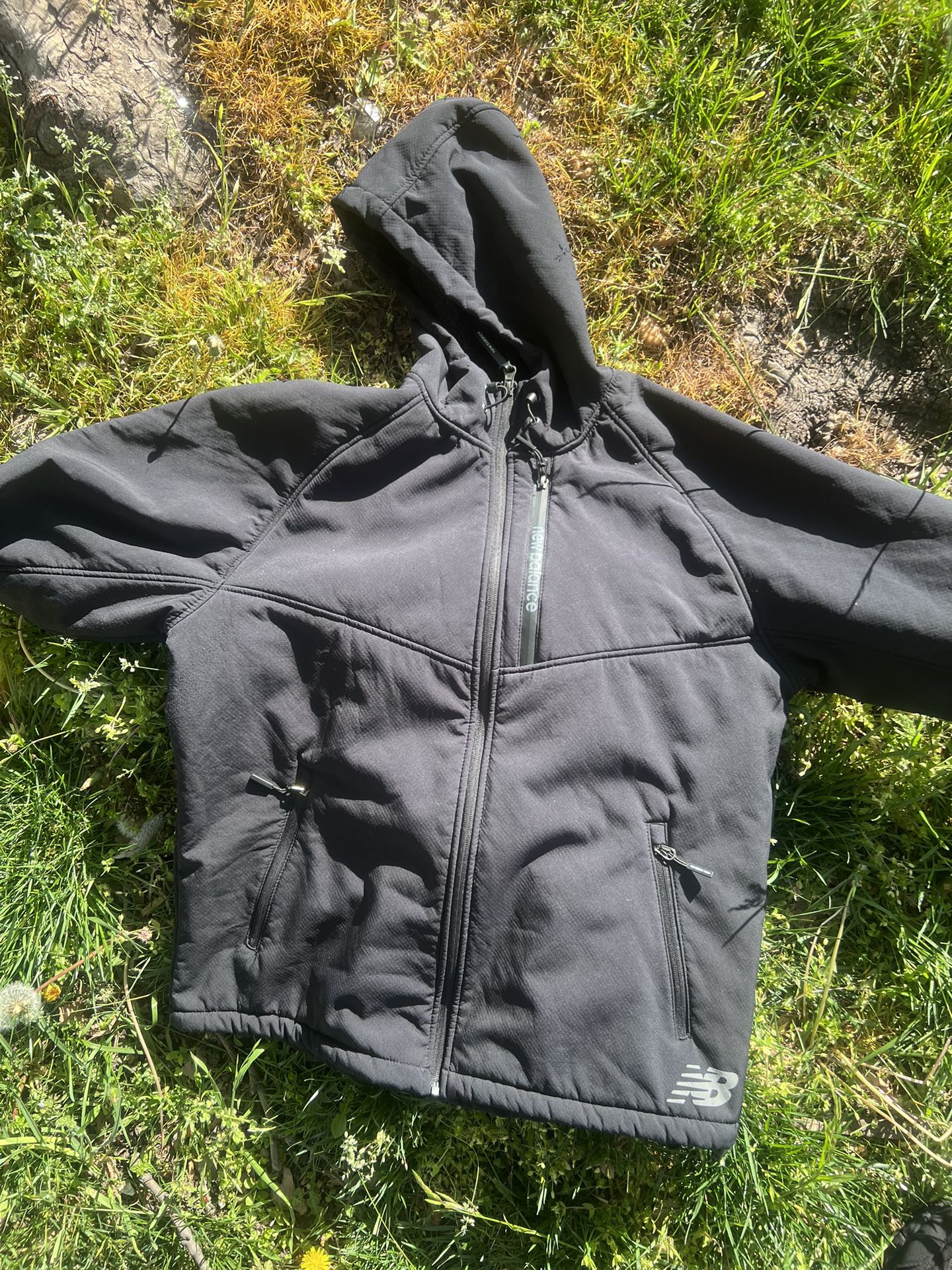New Balance Mens Lager Black Full Zip Fleece Lined Soft-Shell Hooded Jacket