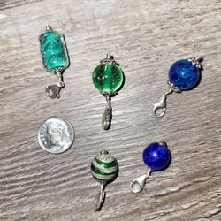 5 Glass Lampwork Bead And Silver 925 Charms Jewelry Craft Supply Pendant Lot