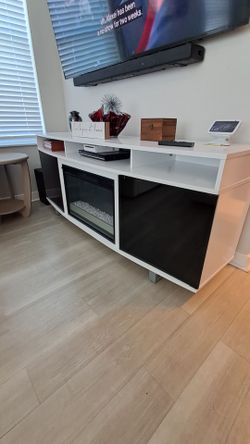 72" White Wood & Glass Entertainment Center – Heavy Duty – $400