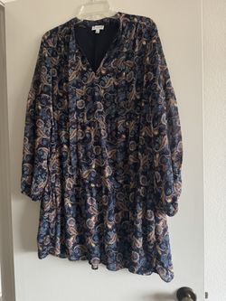 Luxology Navy and Orange Paisley Dress