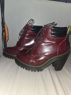 Dr. Martens Persephone boots in cherry red Arcadia leathe