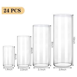 24 Pcs Clear Glass Cylinder Vases For Centerpieces 4,6,8,10 Inch Tall Cylinder Vases $45 Box 