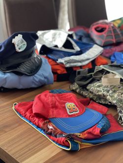 Lots of Halloween Costumes Boys Police Officer Cop Ninja Turtle Rafael Car Army Soldier Racer Batman Superman Superhero Capes