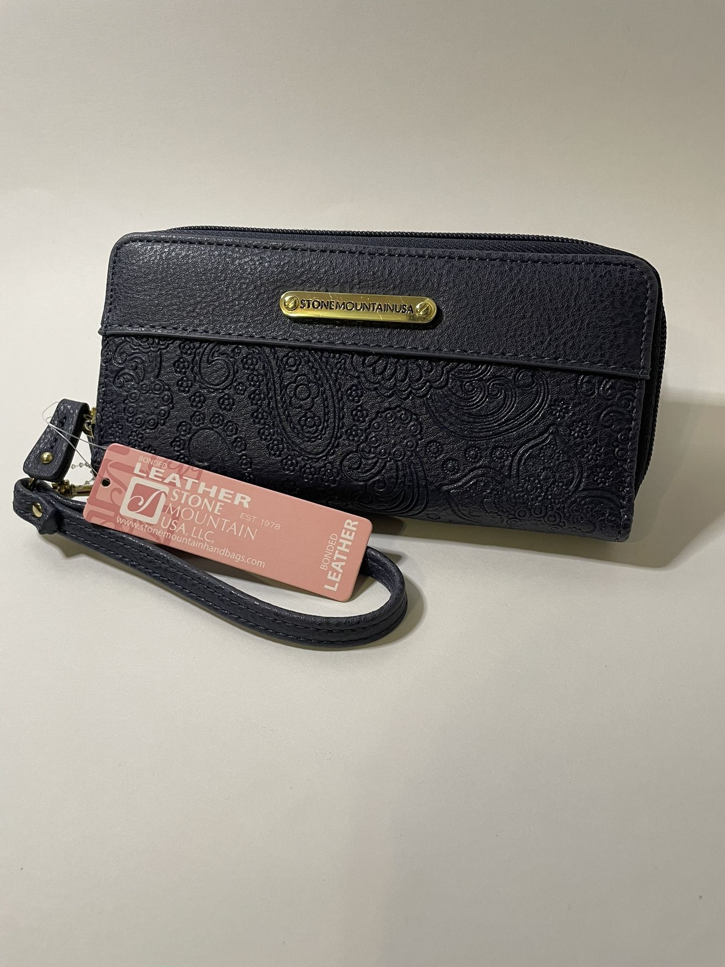 Black Stone Mountain USA Paisley Embossed Wristlet