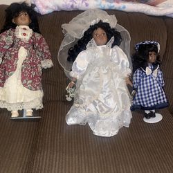 Set of 3 Fine Porcelain Dolls