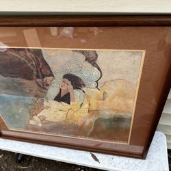 Rare Vintage Beautiful Lyrical Figurescapes By Diane Lacom  1974 Wall Art Frame