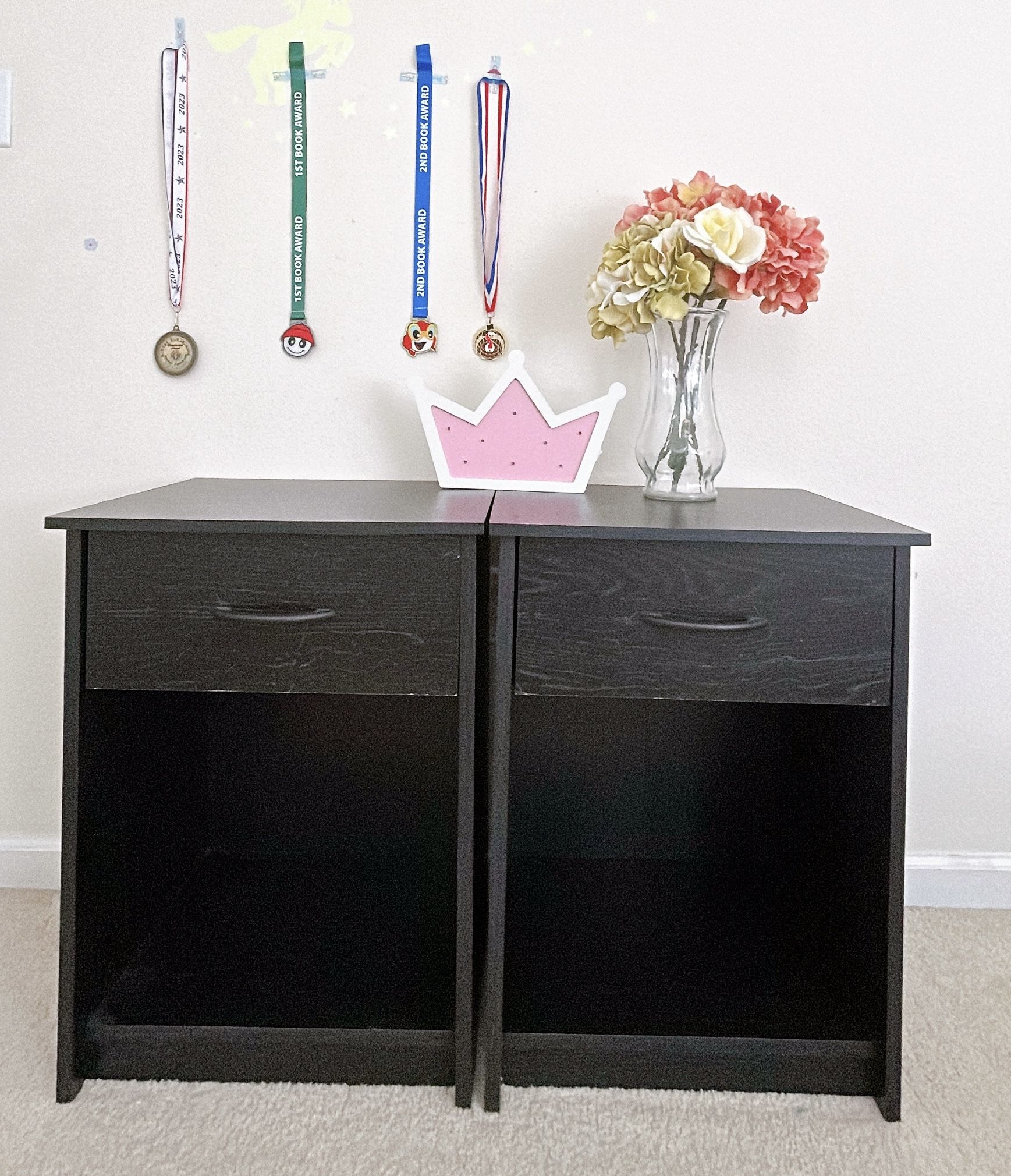 Nightstand with 1 Drawer, Black (2set)
