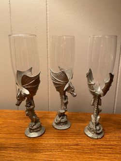Pewter Dragon Champagne Glasses.
