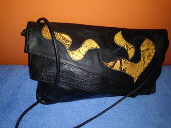 Vintage Saereun reptile snakeskin & leather Double Flap Clutch /Purse