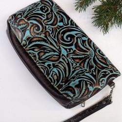 Patricia Nash Valerie magnetic Foldover Clutch Wristlet - Tooled Turquoise