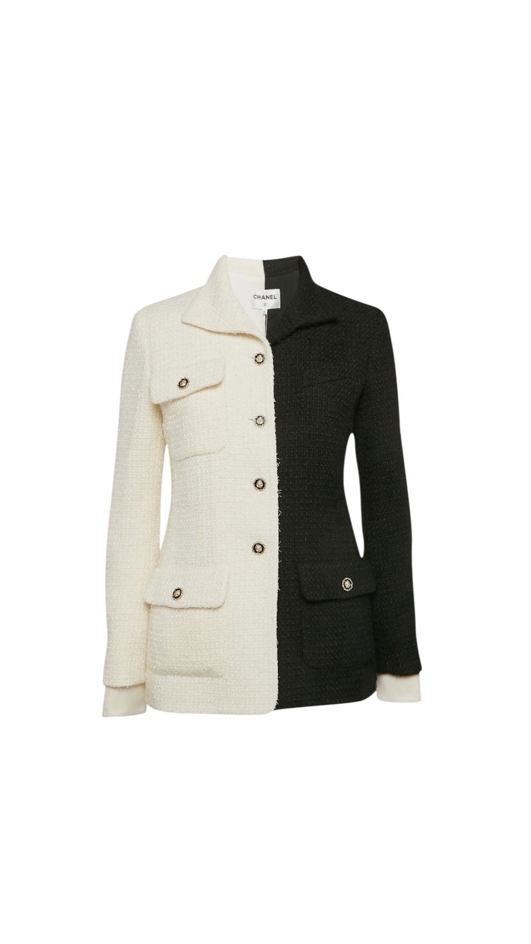 Chanel White/Black Tweed Button Front Blazer