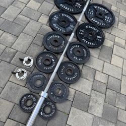 Standard Barbell Olympic weight bench with 7 foot barbell and lock collars