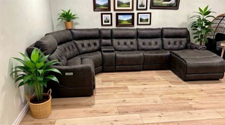 Canyon Gray 126'' Power Reclining 6 Piece Right Arm Facing Chaise Sectional with Power Headrest
