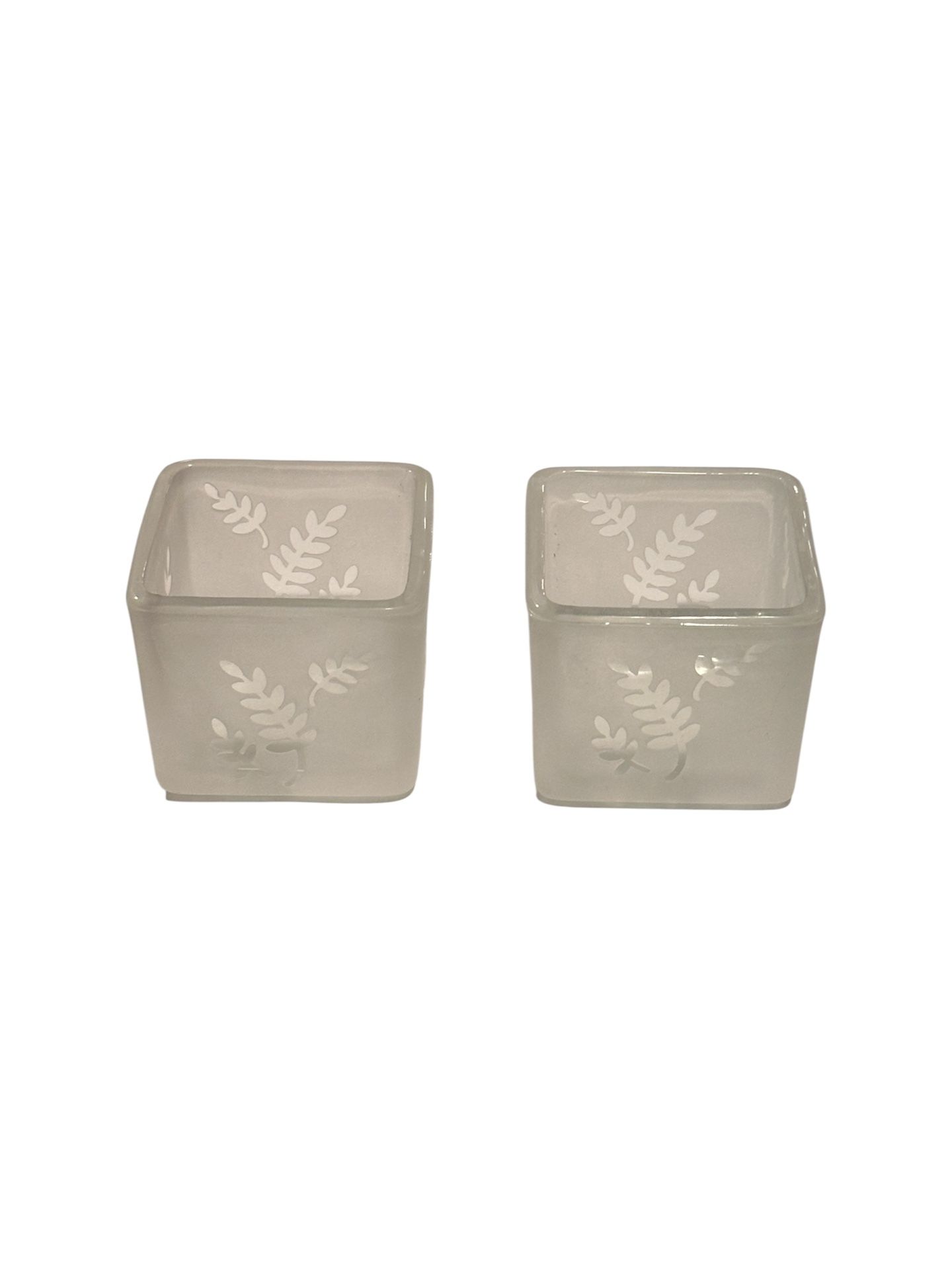 Partylite Square Frosted Votive Candle Holders Fern Design Set Of 2 P7235