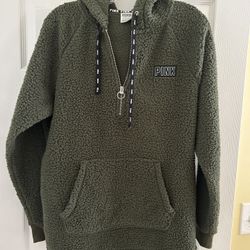 PINK Women’s Green Sherpa 1/2 Zip Hoodie 