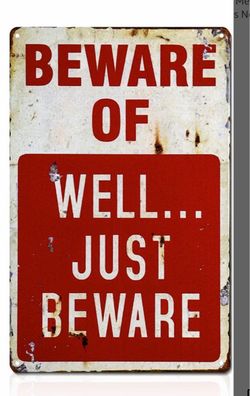 (5) Halloween Decoration Signs Indoor Funny Retro Chic Metal Signs Vintage Outdoor Yard Tin Sign Halloween Props No Trespassing & Beware of Well Just